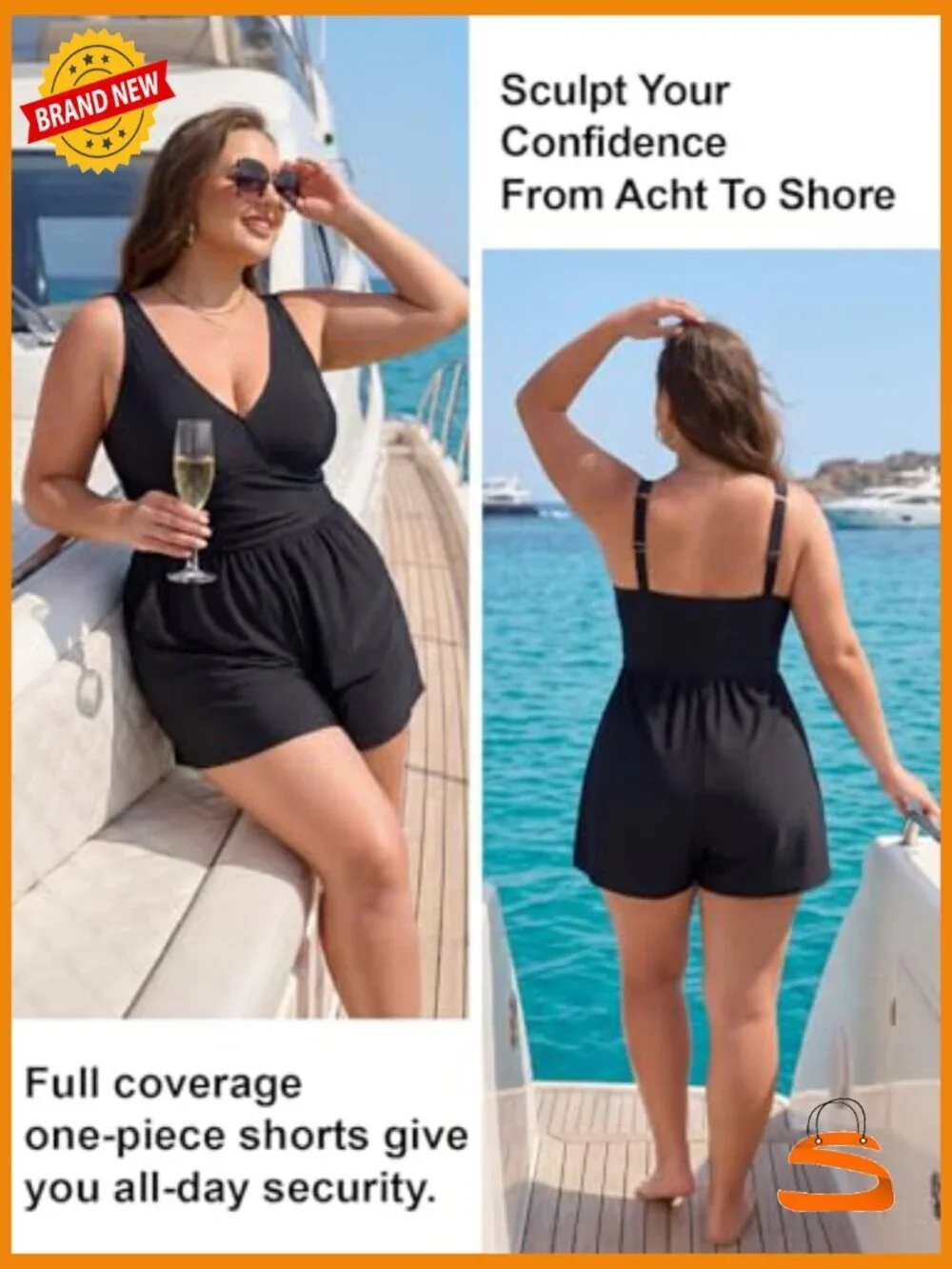 Plus Size One Piece Swimsuit Swim Romper with Shorts and Pockets